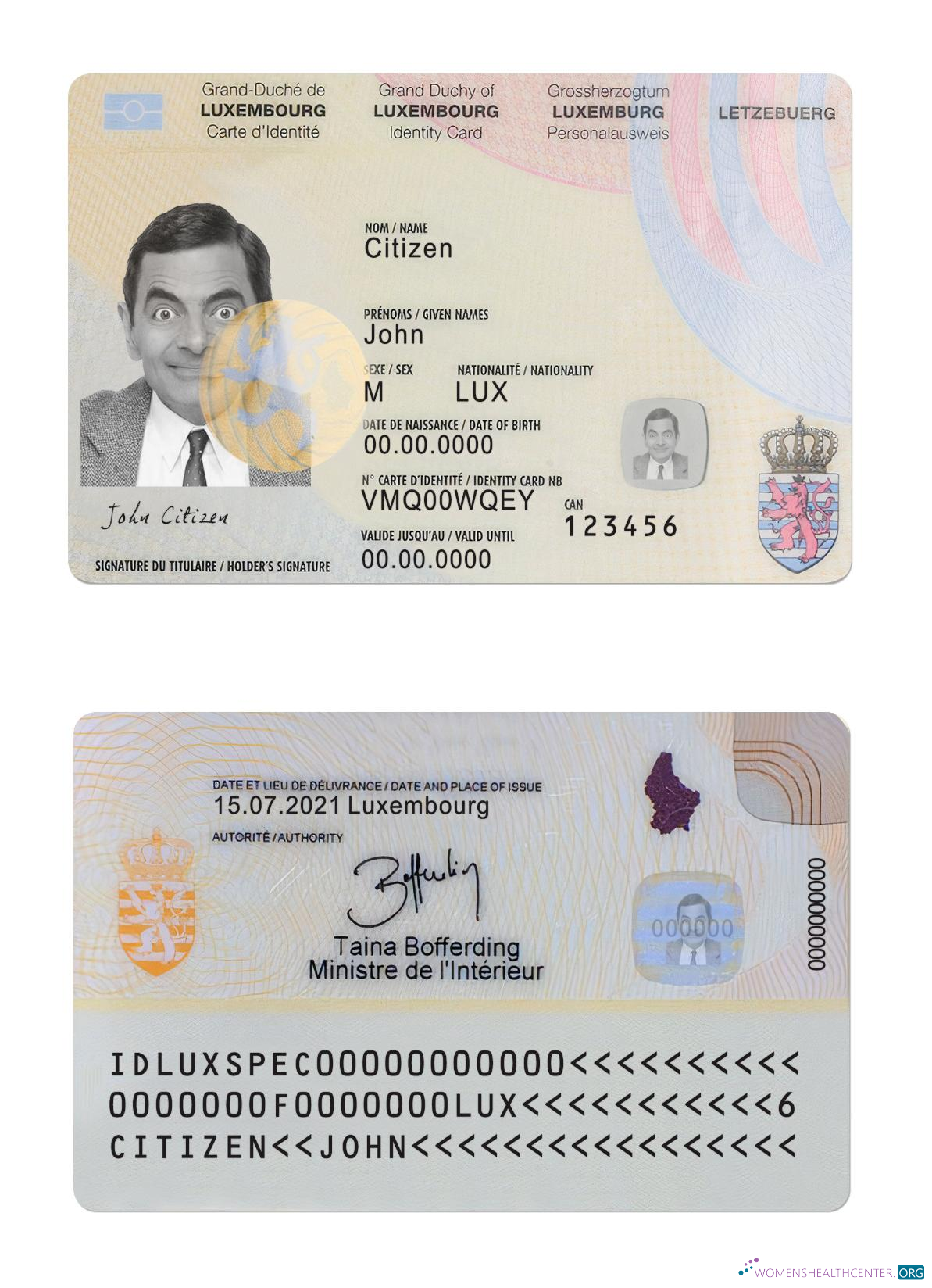 Download Luxembourg ID card Photoshop template